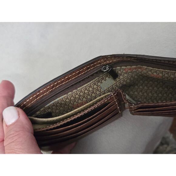 Vtg Fossil Distressed Brown Leather Fold Wallet Tan Stitching Mens - Picture 7 of 9